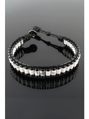 UltraMint Doğal Taş Silindir Bileklik, Erkek ve Kadın Için Siyah Beyaz Koleksiyon