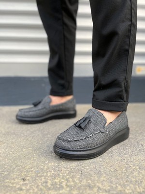 Zapatos JY154 Blaze Bağcıksız Püsküllü Keten Erkek Günlük Spor Klasik Ayakkabı Kst - Gri