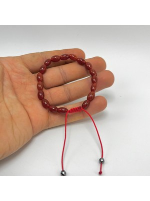 UltraMint Kırmızı Akik Arpa Kesim Makrome Doğal Taş Bileklik, Şık ve Enerjik Aksesuar