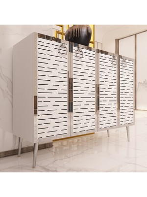 Morepp Palo 4 Kapaklı, Raflı 160 cm Konsol Beyaz-Gümüş