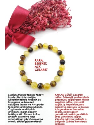 UltraMint Doğal Taş Bileklik Sitrin ve Kaplan Gözü 8mm, Zarif Takı Hediye