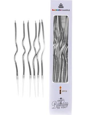 Kıvrımlı Gümüş Pasta Mumu 6'lı