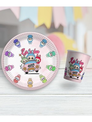 8 Li Tabak Bardak Labubu Temalı Doğum Günü Parti Süsü Malzemeleri