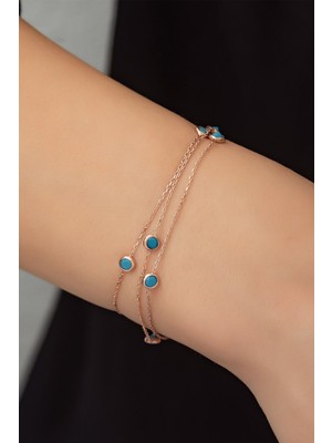 UltraMint El Yapımı Firuze Taşlı Rose Altın Kaplama Gümüş Bileklik