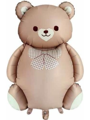 90 cm Papyonlu Krem Retro Büyük Ayı Folyo Balon Helyuma Uygun Parti Balonu