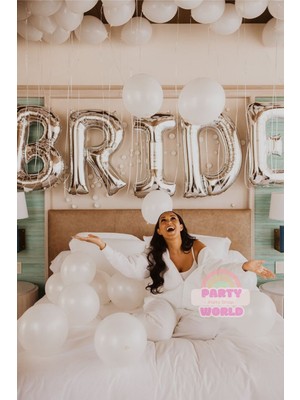 Bride Oda Süsleme Seti Gümüş Folyo Balon + 30 Lu Beyaz Lateks Balon