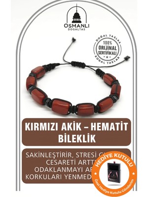 UltraMint Doğal Taş Yosunlu Akik ve Hematit Bileklik, Özel Kutulu Makrome Ipli