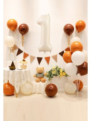 1 Yaş Retro Kahverengi Tonlar Doğum Günü Süsleme Seti