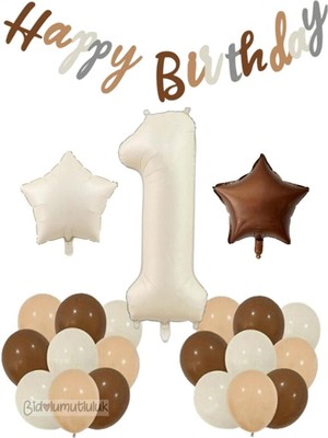 Tüm Yaşlar Retro Doğum Günü Seti; Krem Rakam Folyo, Banner, Yıldız Folyo ve Lateks Balon