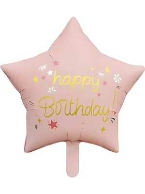 18 Inc Yıldız Happy Birthday Pembe Folyo Balon 47*47