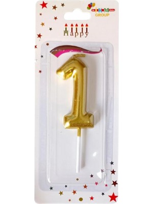 1 Yaş Orta Boy Gold Renk Rakam Mum Parti Malzemesi