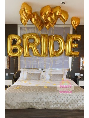 Bride Oda Süsleme Seti Gold Yazı Balon + 10 Lu Golf Folyo Kalp Balon