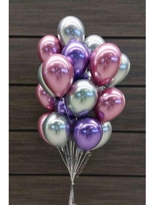 20 Li Gümüş Pembe Mor Krom Balon Seti (12 Inç)