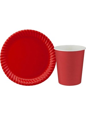 8'li Karton Tabak & Bardak Seti – Düz Renk | Doğum Günü ve Parti Seti