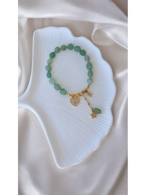 UltraMint El Yapımı Aventurin ve Zirkon Harfli Şık Bileklik