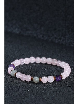 UltraMint Doğal Taşlı 6mm Bileklik, Pembe Kuvars, Ametist, Labradorit, Kadın-Erkek