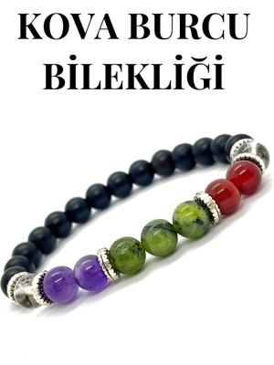 UltraMint Doğal Taş Kova Burcu Bileklik, Ametist, Yeşim, Akik ve Kristal Kuvars