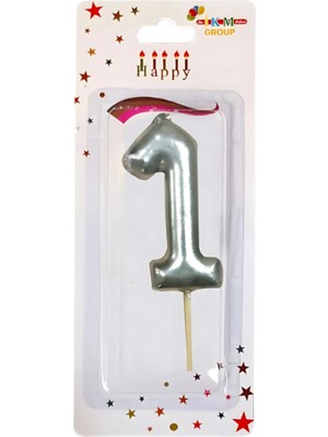 1 Yaş Orta Boy Gümüş Renk Rakam Mum Parti Malzemesi