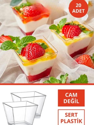 Sunum Kasesi 20 Adet Magnolya Dondurma Puding Tatlı Meze Salata Cup Kabı Sert Plastik Mika Kae