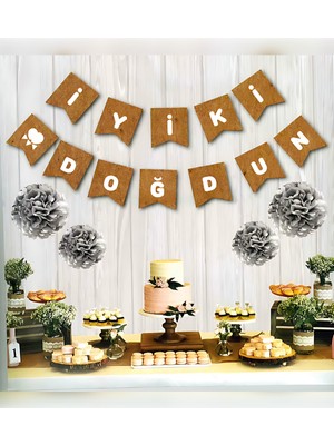 Kraft Beyaz Iyiki Doğdun Yaldızlı Banner