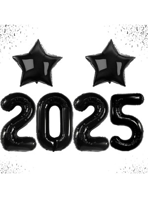 Siyah 2025 Balonlu 34 Inç Yılbaşı Parti Malzemeleri Için Yıldızlı Balonlu Mutlu Yıllar Süslemeleri