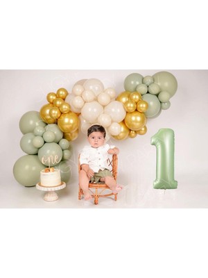 Yeşil Gold Somon Renklerinde 1 Yaş Doğum Günü Parti Kutlama Seti