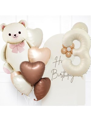 Yaş Retro Krem Doğum Günü Seti: Krem Rakam Folyo, Banner, Kalp Folyo  Ayı Folyo Balon Parti Kutlama