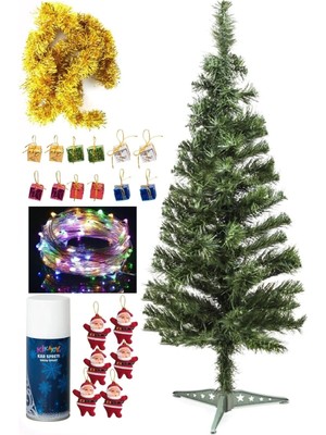 Yılbaşı Ağaç Seti 5 Metre Peri LED Işıklı ve Yılbaşı Süsleri Paketi, Kar Spreyi Setli Yılbaşı Ağacı