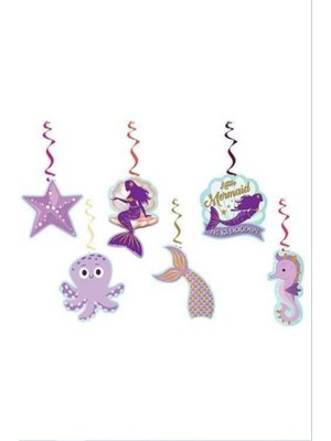 Deniz Kızı Temalı 6 Lı Sarkıt Tavan Süsü Parti Malzemeleri