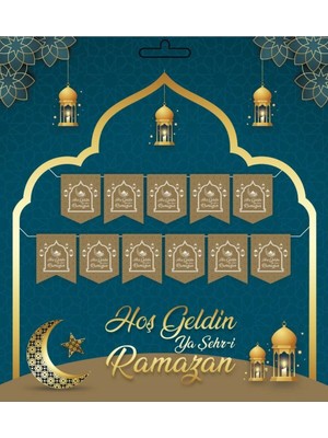 Altın Renk Hoşgeldin Ya Şehr-I Ramazan Yazılı Banner Ramazan Süslemesi 230 cm