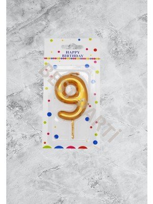 9 Rakamı Gold Renk Duğum Günü Pasta Mumu