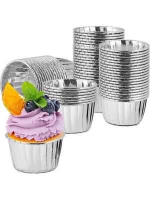 Gümüş Gri Parlak Metalize 25'li Fırına Girebilen Muffin Cupcake Kek Kalıbı Kabı Kapsülü 6,5x4 cm