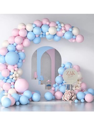 104 Adet Mavi Pembe Beyaz  Balon Zincir Şeridi (Balon Pompası Hediyeli)
