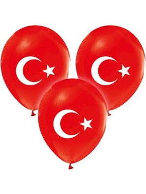 24 Adet Bayrak Balon Türk Bayraklı Kırmızı Baskılı Balon 23 Nisan Süsleme
