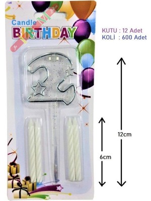 2 Yaş Şeffaf Rakam Gümüş Mum (12CM Mika)