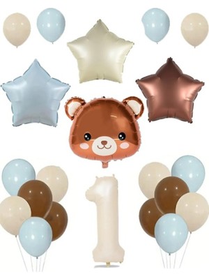 Retro Yıldız Folyo Balon Ayı Folyo Balon Doğum Günü Balon Seti