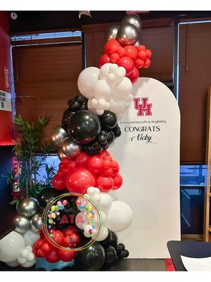 ^^ Doğum Günü Konsepti *krom Gümüş*kırmızı*siyah*beyaz* 100 Lü Balon Zinciri Parti Seti