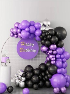 Wednesday Doğum Günü Konsepti Balon Zinciri Siyah Mor Gümüş Balon Zinciri Wednesday Party Seti