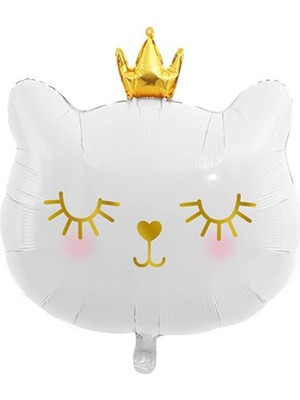 Taçlı Beyaz Kedi Folyo Balon