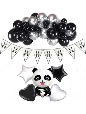 Panda Temalı Doğum Günü Seti 50 Adet Balonlu Doğum Günü Süsü