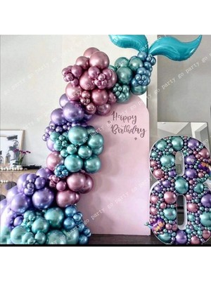 Star Krom Balon Balon Zincir Pembe Yeşil Mor 50 Adet