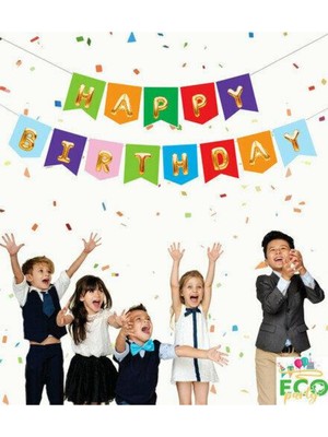 Happy Bırthday Renkli Gold Harf Banner 2.10 mt