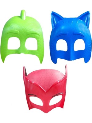 Pijamaskeliler Baykuş Kız Kedi Çocuk Kertenkele 3 Lü Plastik Oyuncak Maske Seti