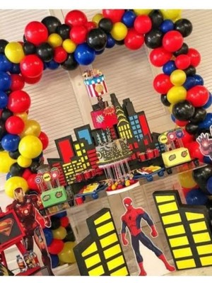 Sarı Kırmızı Mavi Siyah Balon 50 Adet Spiderman Arabalar