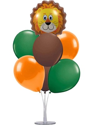 Safari Hayvan Temalı Balon (Aslan) ve 7 Li Balon Stand