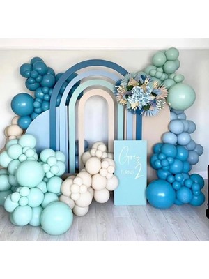 Retro Derin Okyanus Yeşili Fırtına Mavisi Balon Doğum Günü Set Balon Zinciri