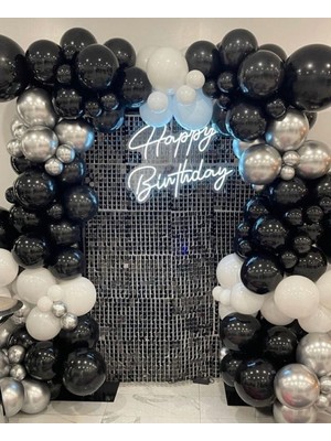 Pastel Siyah-Krom Gümüş Balon Zincir Seti