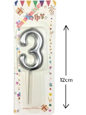 Büyük Boy 3 Rakam Gümüş Mum 12CM