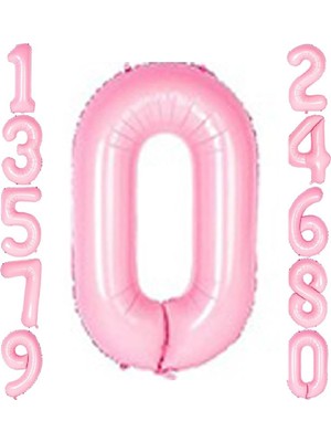 0 Rakam 34 Inç / 76 cm Pembe Folyo Balon / Helyumlu Doluma Uygun