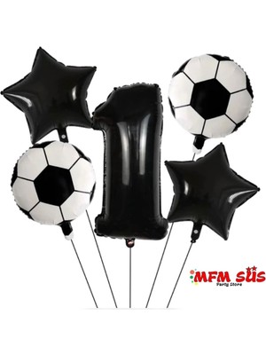 Parti 1 Yaş Rakam Siyah Yuvarlak Taraftar Futbol Folyo Balon Doğum Günü Seti
